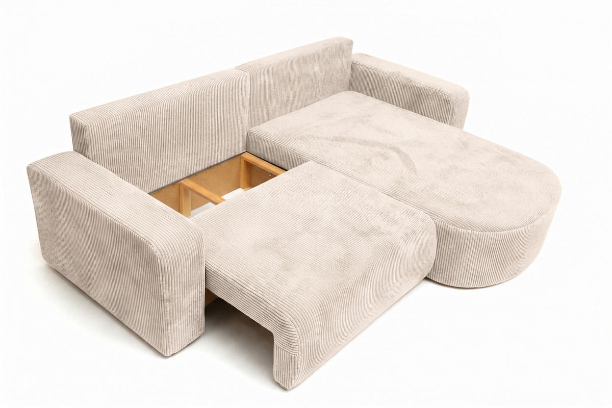 ECKSOFA Mit Schlaffunktion, Cordstoff Poso, Beige, Rechts, ROUND ONE - Creme, Holz (244/175cm) - Kaiser Möbel