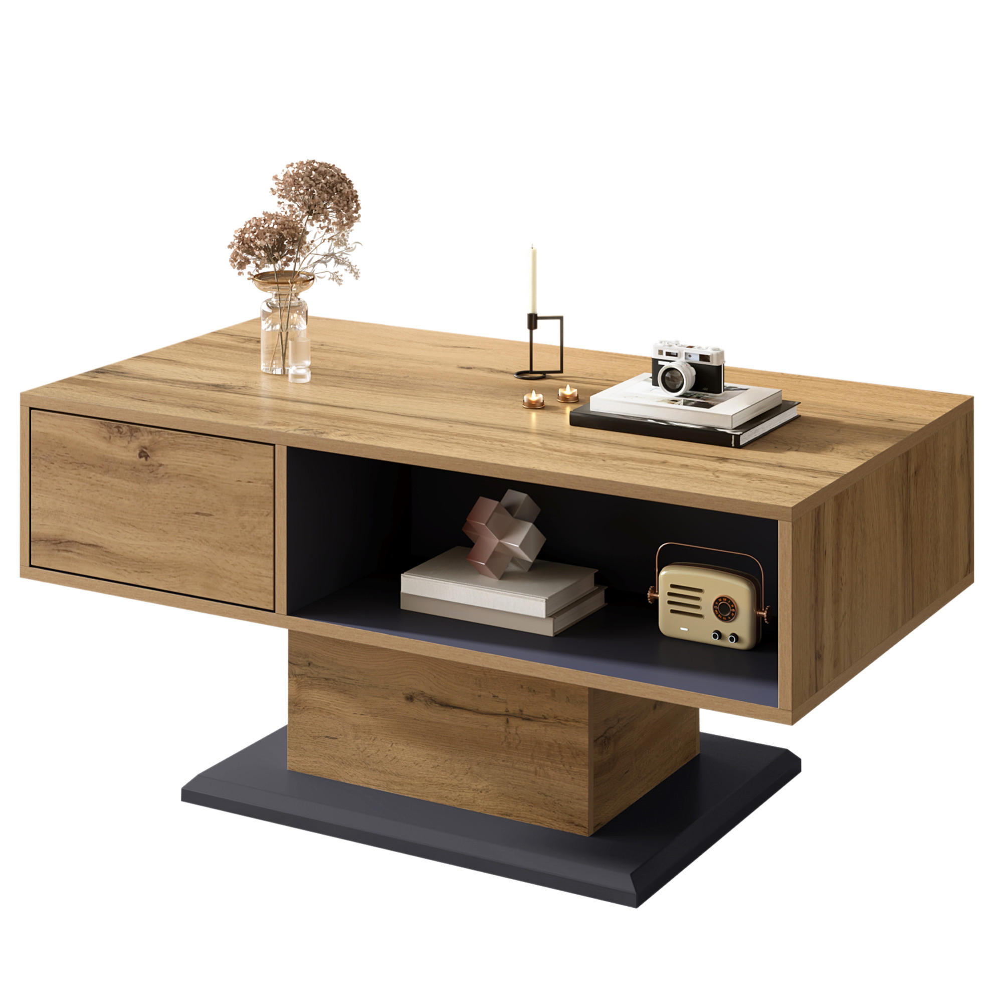 COUCHTISCH 100/46,5 cm mit doppelseitigem Stauraum und Innenfach - Grau, Holzwerkstoff (100/50/46.5cm) - BEAOK