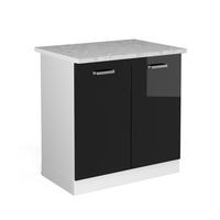 SPÜLENUNTERSCHRANK KÜCHENSCHRANK R-Line Schwarz Hochglanz 80 cm, AP Marmor - Schwarz Hochglanz/Schwarz, Holzwerkstoff (80/81.6/60cm) - Vicco