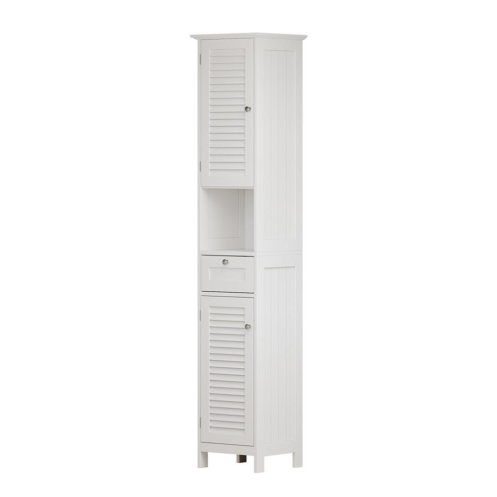 BADSCHRANK Riad Weiß 32 x 170 cm mit Türen, Schublade und offenem Fach - Weiß, Holzwerkstoff (32/170/30cm) - Vicco