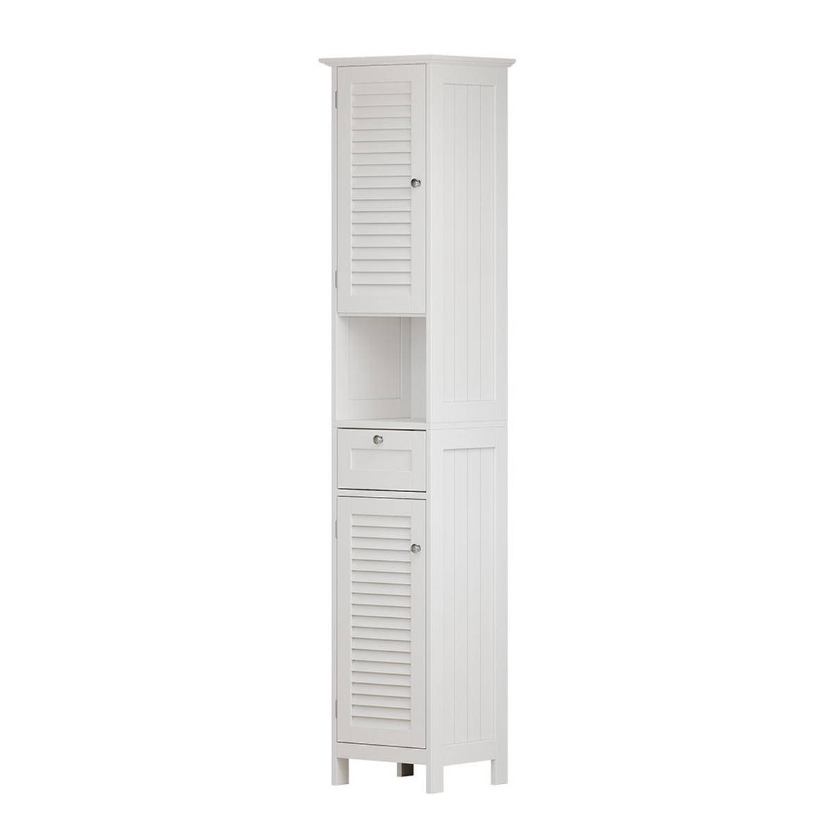 BADSCHRANK Riad Weiß 32 x 170 cm mit Türen, Schublade und offenem Fach - Weiß, Holzwerkstoff (32/170/30cm) - Vicco