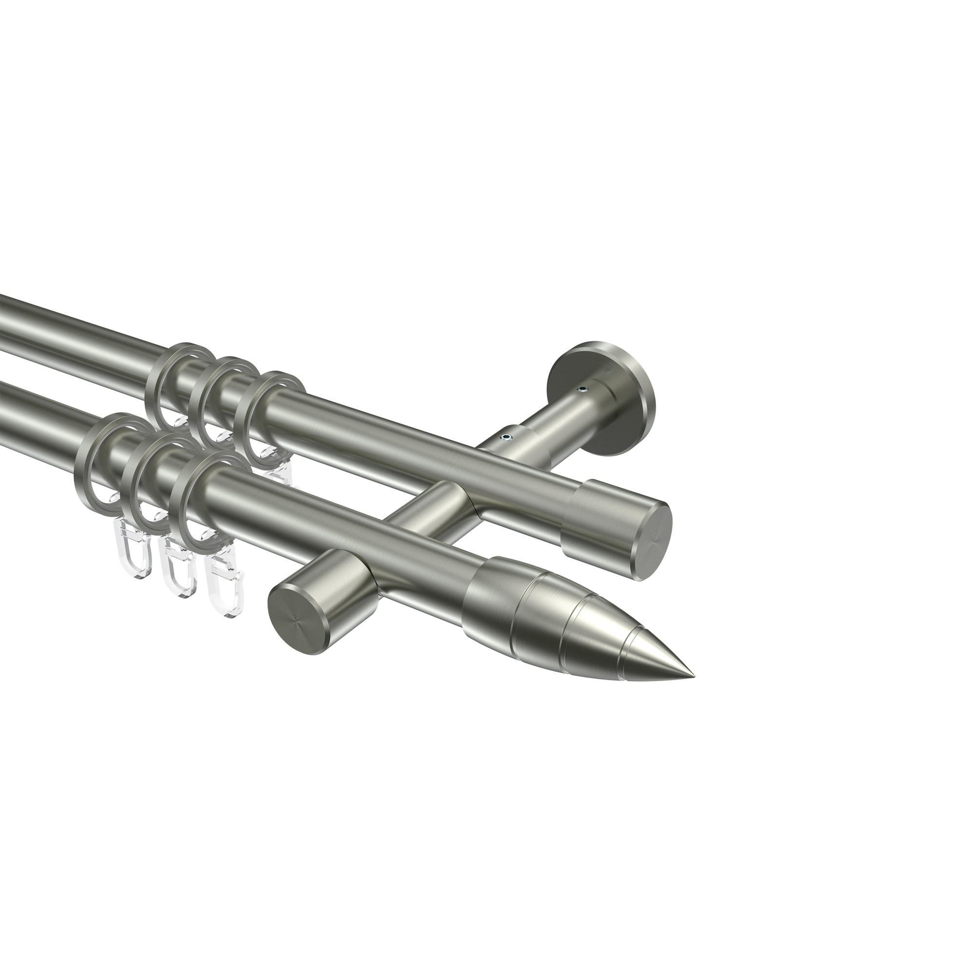GARDINENSTANGEN-SET Prestige Samanto 600 cm (geteilt in 3 x 200 cm), 2-läufig, 20 mm Ø Edelstahl-Optik - Edelstahlfarben, Metall (600cm) - INTERDECO