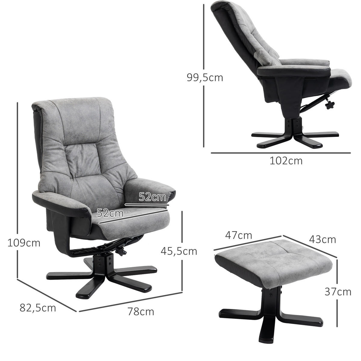 SESSEL Grau 78.0/82.5/109.0cm - Grau, Textil (82.5/109/78cm)