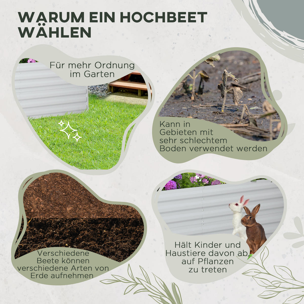 HOCHBEET, 180L x 90B x 59H cm - Hellgrau, Metall (90/59/180cm) - Outsunny
