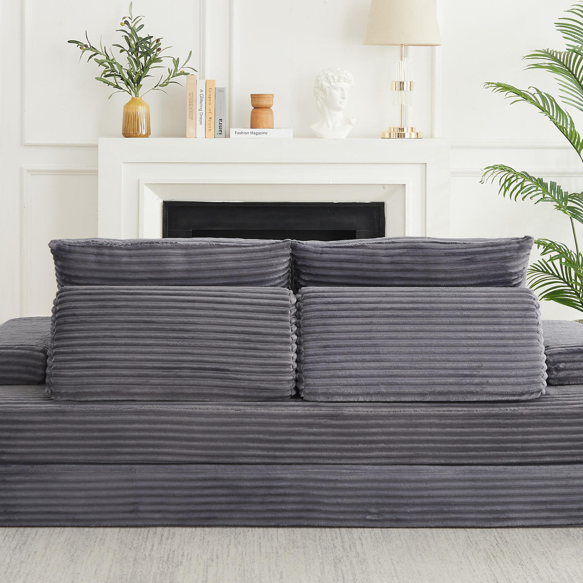 SCHLAFSOFA 211 cm frei kombinierbar mit dreieckigen Rückenlehnen, DE-42722, Grau - Grau, Textil (211.5/62/106.5cm) - ComfortXL