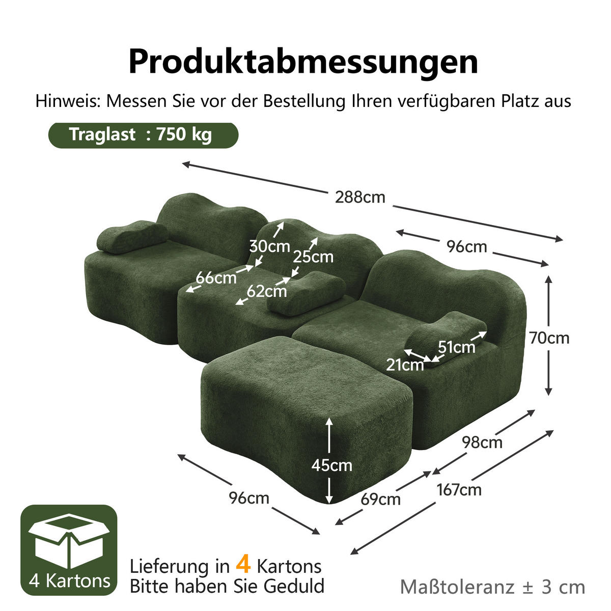 ECKSOFA DE-34348 L-Form mit Ottoman Grün - Grün, Textil (167/288cm) - ComfortXL