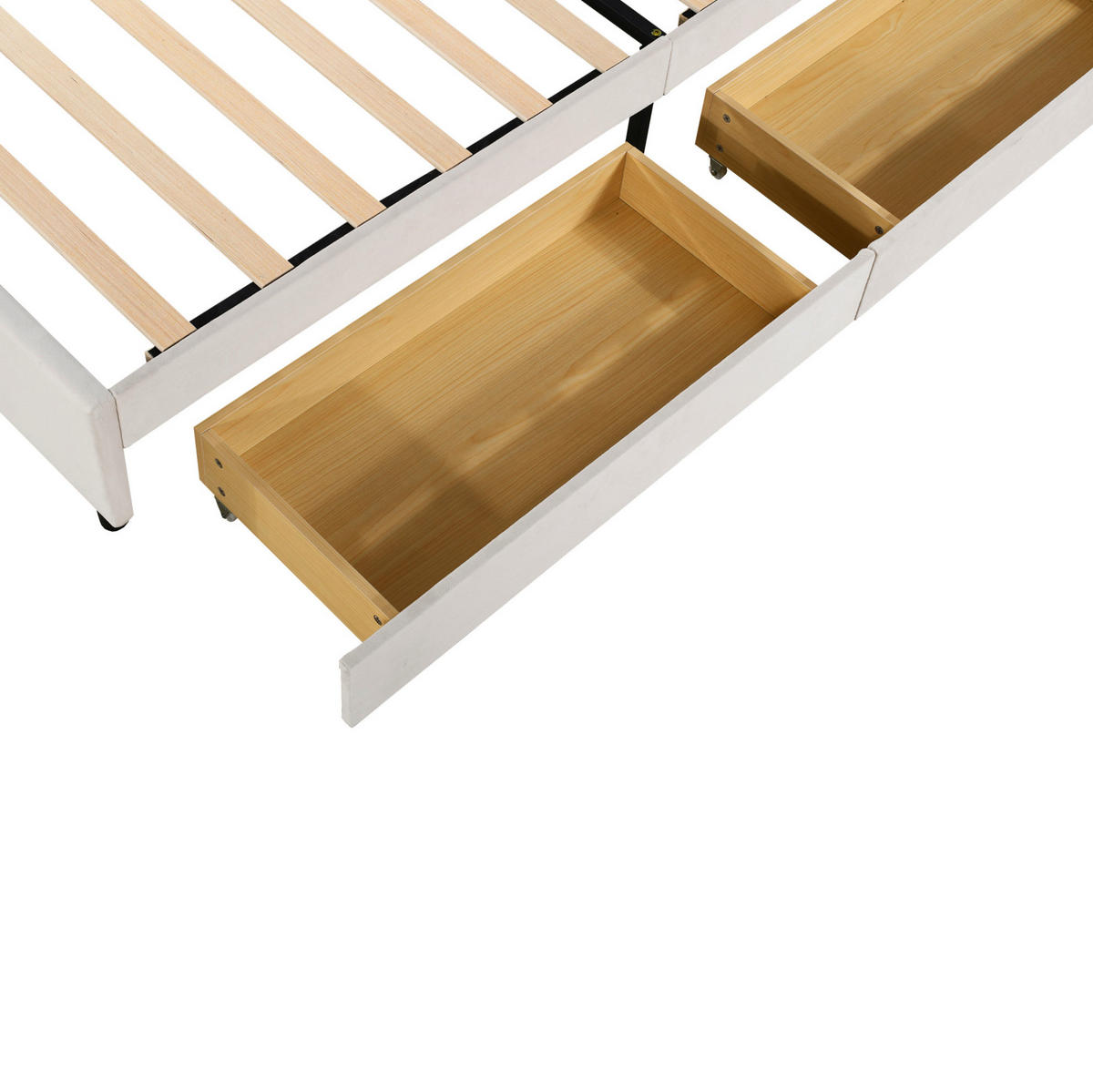 POLSTERBETT 90/200 cm Beige aus Samt mit 2 Schubladen - Beige, Textil (90/200cm) - OKMYHOME