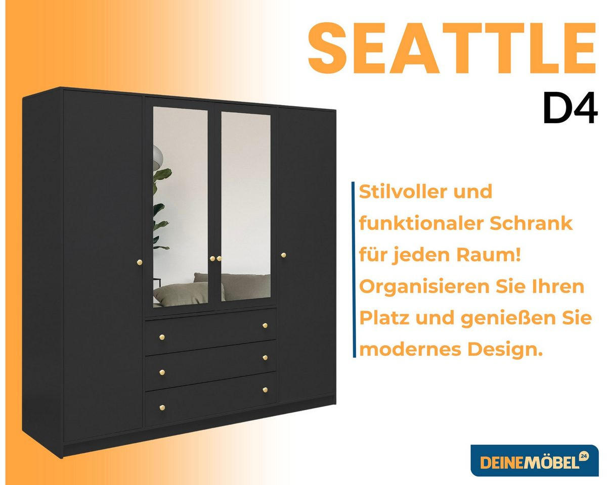DREHTÜRENSCHRANK SEATTLE 196/200/58 cm in Schwarz - Schwarz, Holzwerkstoff (196/200/58cm) - Deine Möbel 24