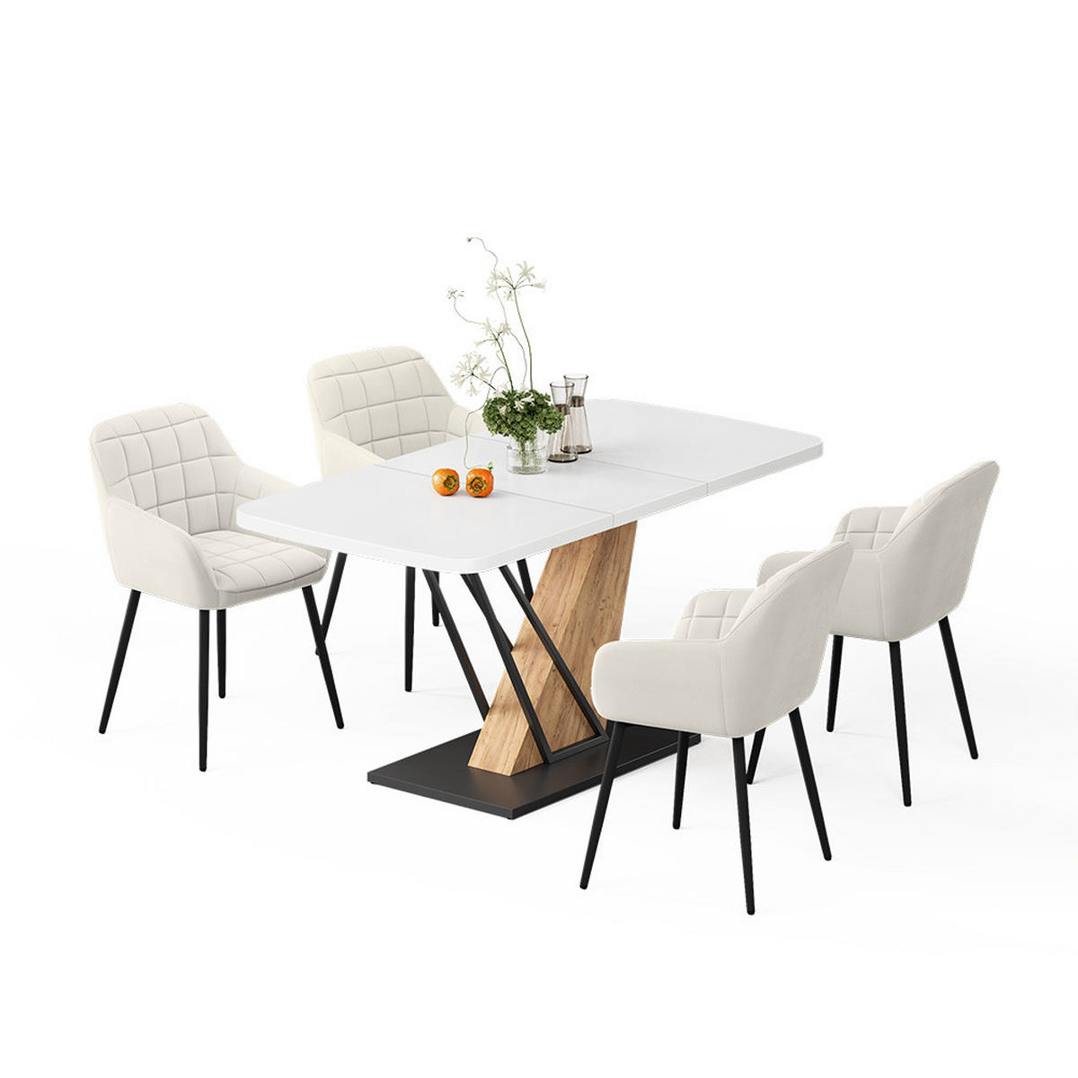 SÚPRAVA JEDÁLENSKÉHO STOLA Fenaro, biely/Dub Goldkraft, 120 x 80 cm so 4 jedálenskými stoličkami - biela/farba duba, kompozitné drevo (120/76/80cm) - Vicco