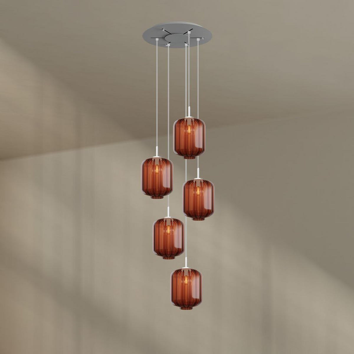 GALERIELEUCHTE Velo 5-flammig Braun Ø 25cm - Braun/Weiß, Glas (25/25/27cm) - s.luce