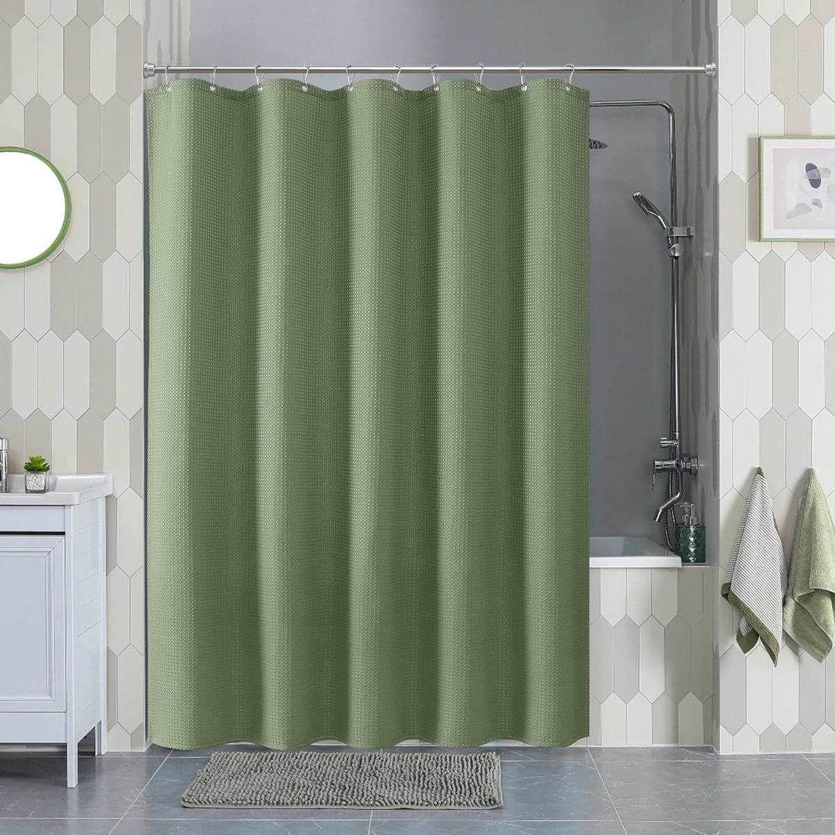 DUSCHVORHANG Waffelstoff Grün 152 x 214 cm - Grün, Textil (152/214cm)