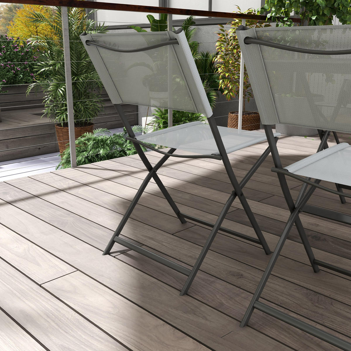 GARTENTISCHGRUPPE DE-18089 klappbar, 4 Sitzer, Glasplatte Grau - Grau, Metall - ComfortXL