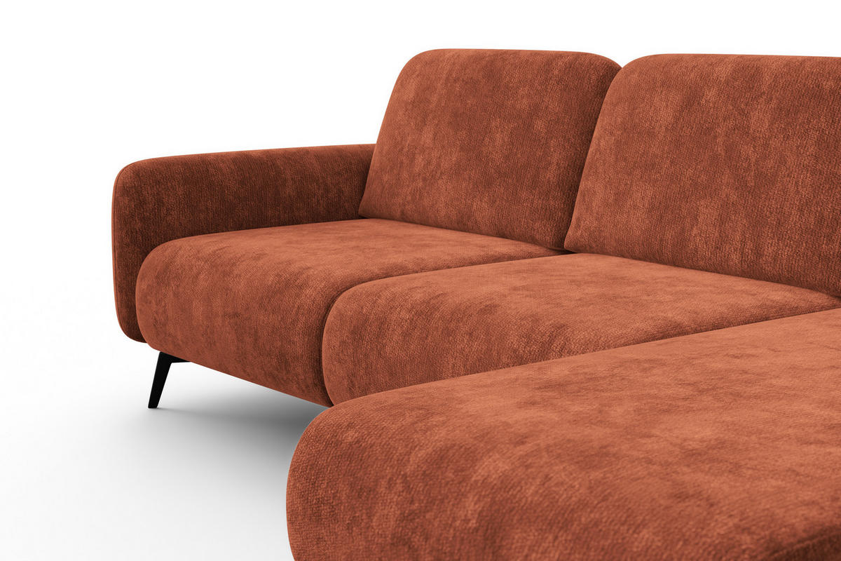ECKSOFA FEBE 4-Sitzer RECHTS, rostroter Chenille-Stoff - Rostfarben/Schwarz, Holz/Textil (264/157cm) - Wozimo