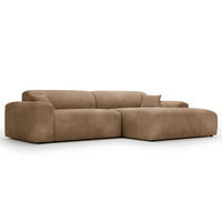 ECKSOFA mit Longchair - Cord - Hellbraun/Schwarz, Kunststoff/Textil (284/178cm) - home24