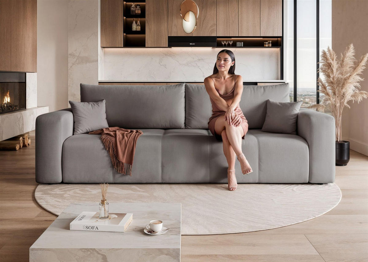 SCHLAFSOFA Leros - Grau, Holzwerkstoff/Textil (244/79/93cm) - Fun Möbel