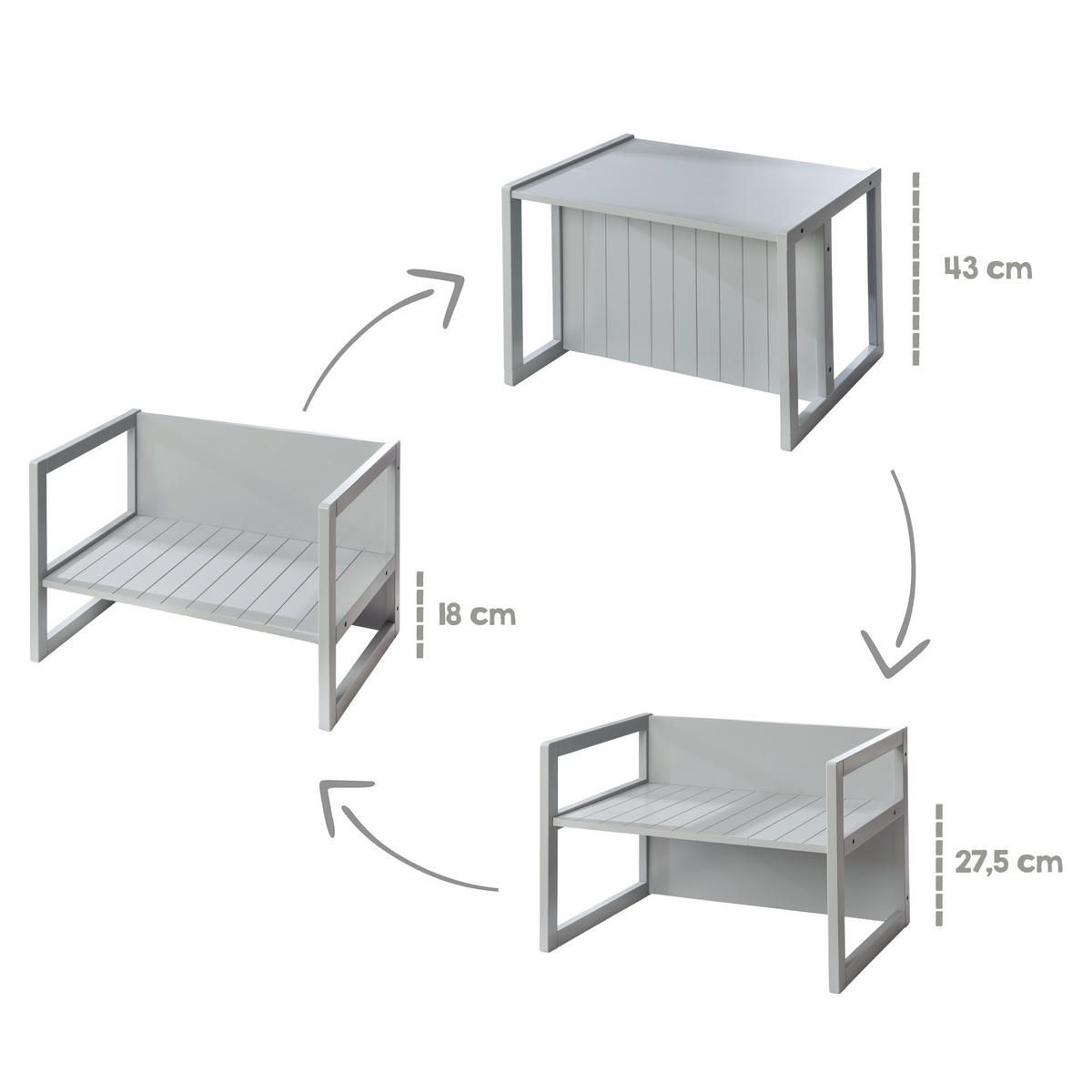 SITZBANK/ TISCH - Grau, Holzwerkstoff (61/44/44.5cm) - Roba