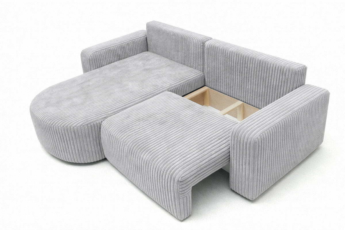 ECKSOFA Mit Schlaffunktion, Cordstoff Tilia, Grau, Links, ROUND ONE - Grau, Holz (244/175cm) - Kaiser Möbel