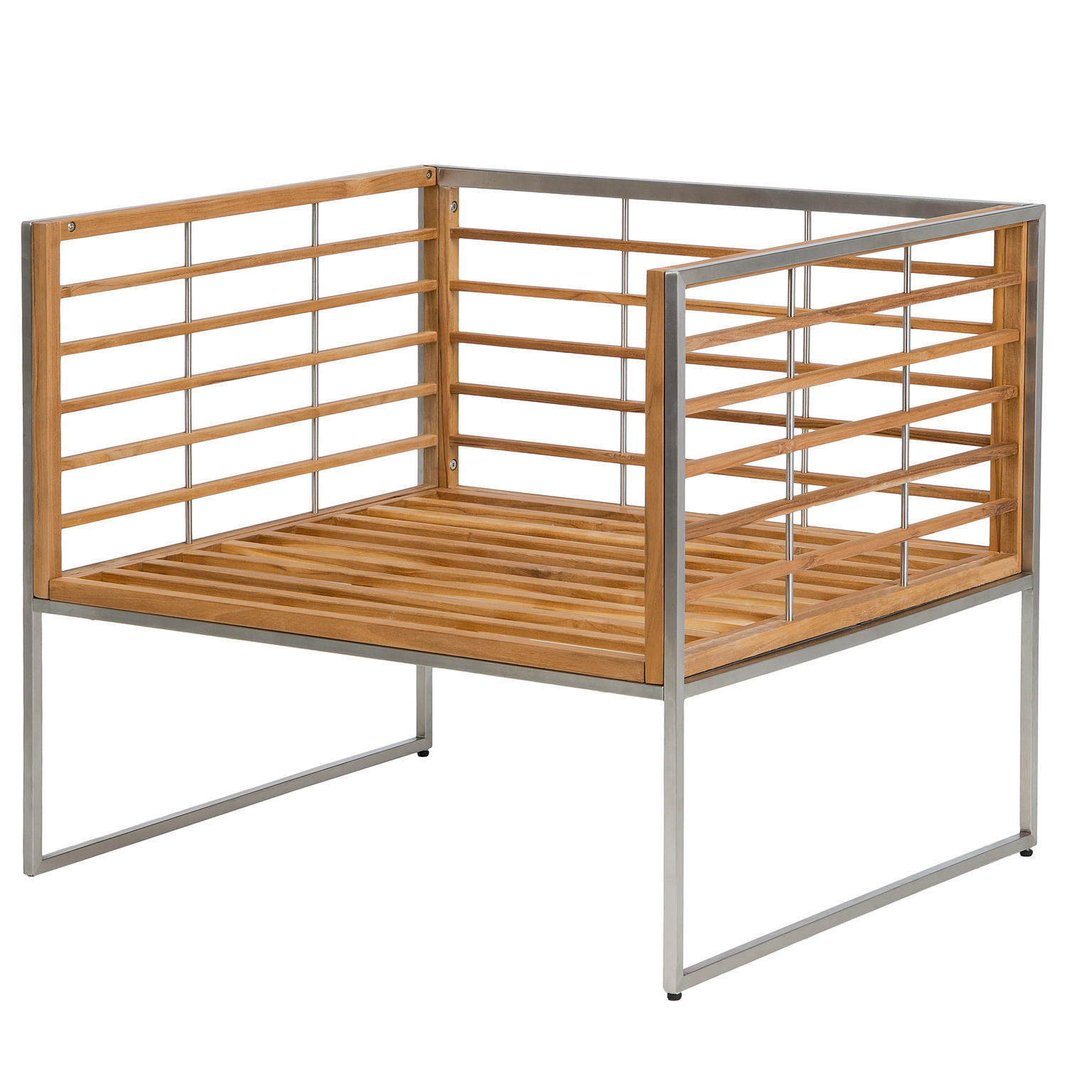 GARTENSESSEL - Webstoff / Teak massiv - Hellgrau, Holz/Textil (83/74/70cm) - home24