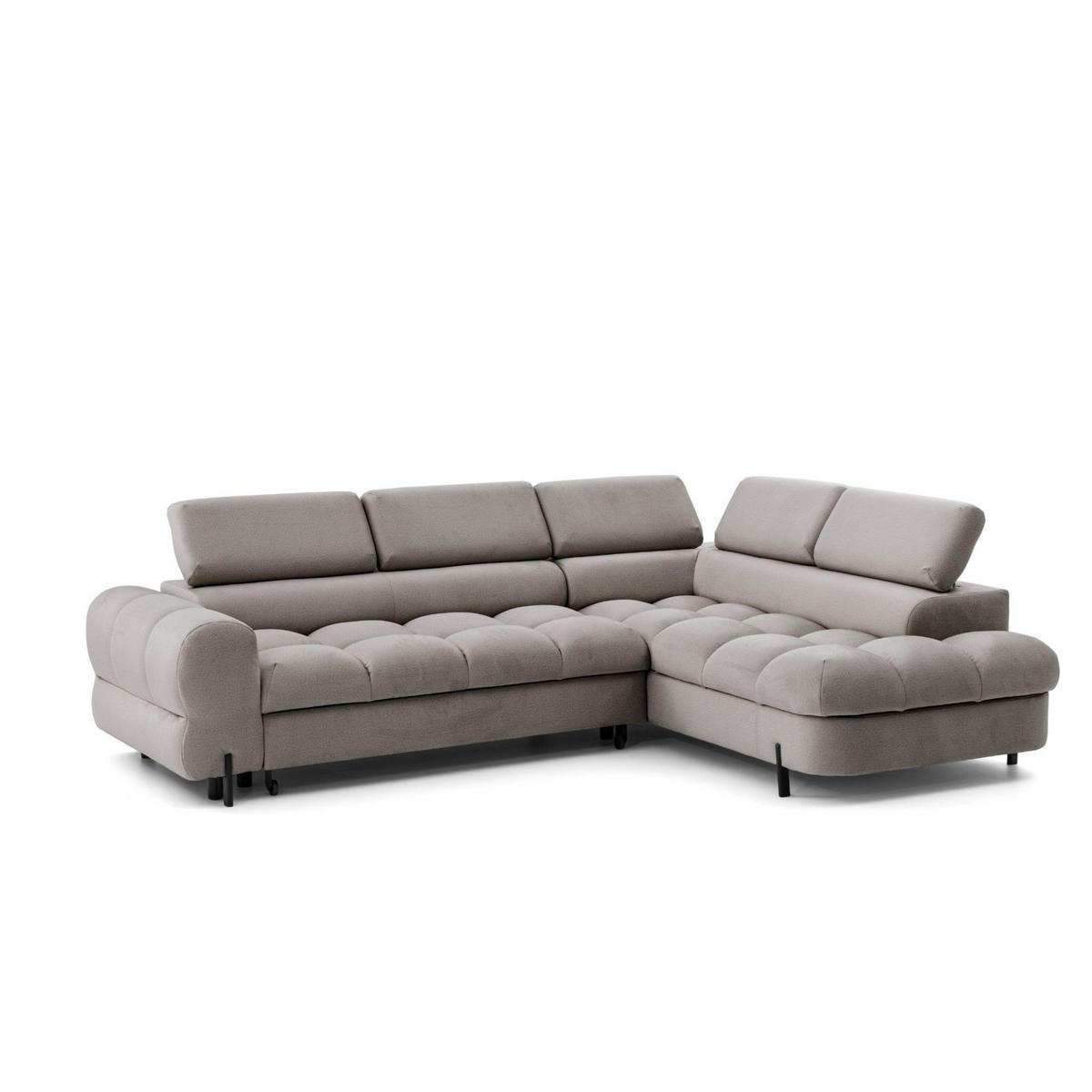 ECKSOFA BOWL L Rechts mit Schlaffunktion 125x195 Velours Beige - Beige/Schwarz, Holz/Textil (195/260cm) - Muffo