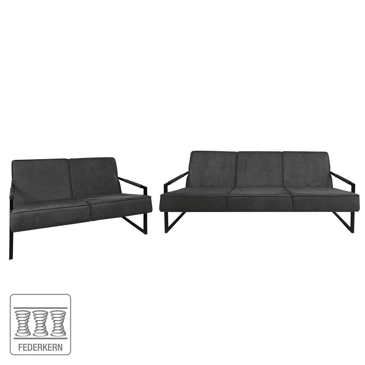 POLSTERGARNITUR (3-2) - Strukturstoff - Dunkelgrau, Textil (1/1/1cm) - home24