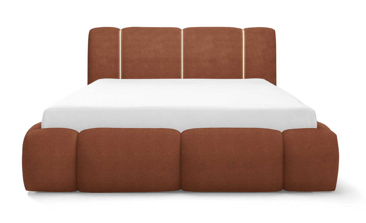 DOPPELBETT 140x200 Avelin mit Bettkasten, LED, Bouclé, Orange - Orange, Holz/Metall (140/200cm) - Emporius