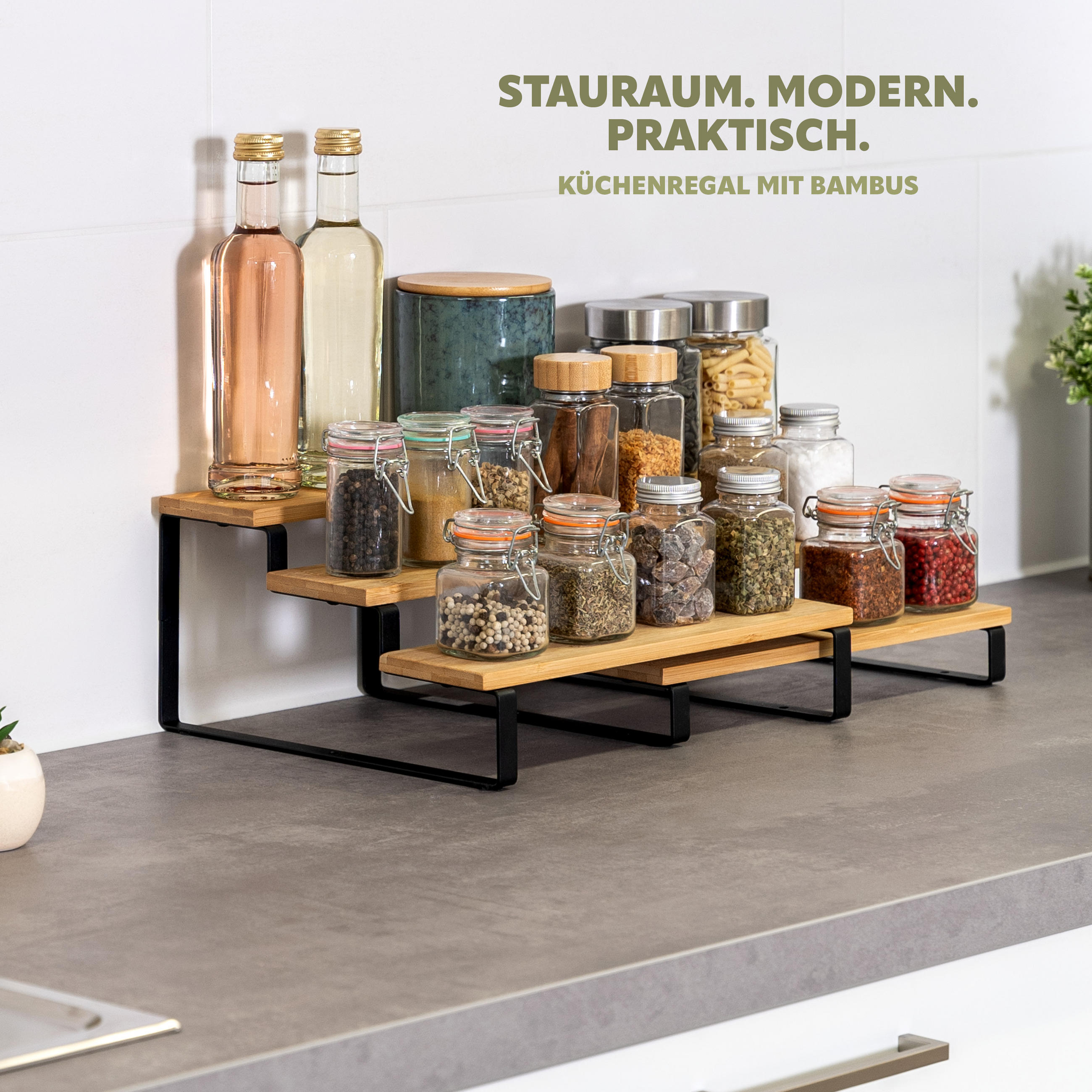 Thumbnail - bremermann Gewürzregale, Schwarz, Holz, 32x14x27 cm, Küchenzubehör, Vorratsbehälter, Gewürzgläser