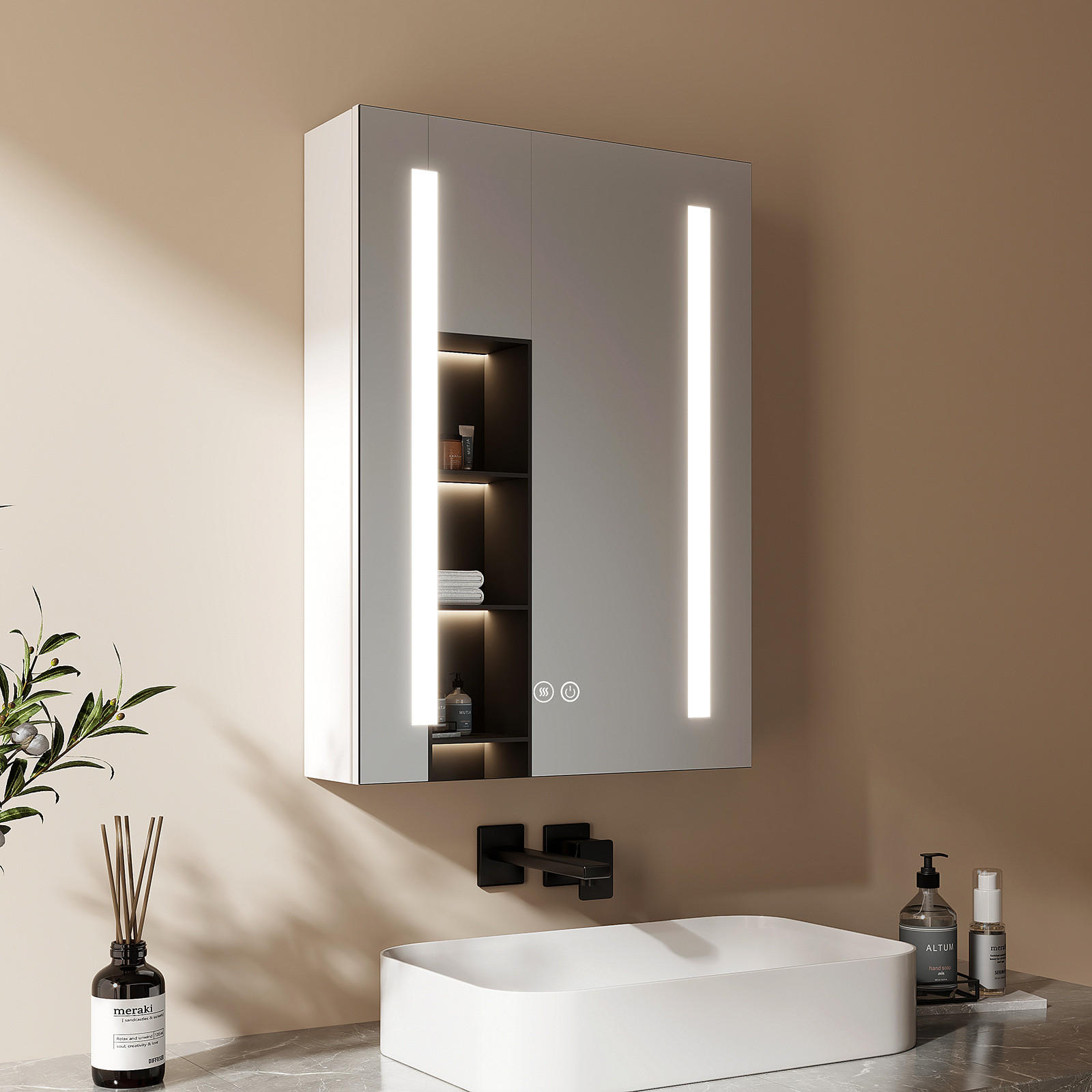 SPIEGELSCHRANK mit Beleuchtung silberweiß 70/50/14,5 - Weiß, Metall (50/70/70cm) - EMKE