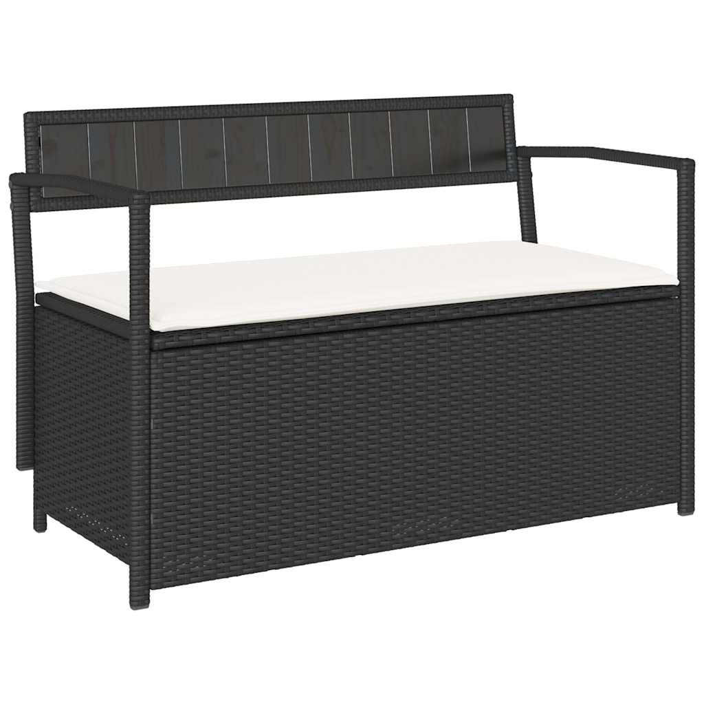 GARTENBANK Mit Stauraum Und Kissen Schwarz Poly Rattan - Schwarz, Kunststoff (54/74/111.5cm) - vidaXL