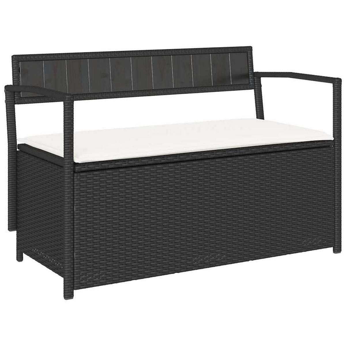 GARTENBANK Mit Stauraum Und Kissen Schwarz Poly Rattan - Schwarz, Kunststoff (54/74/111.5cm) - vidaXL