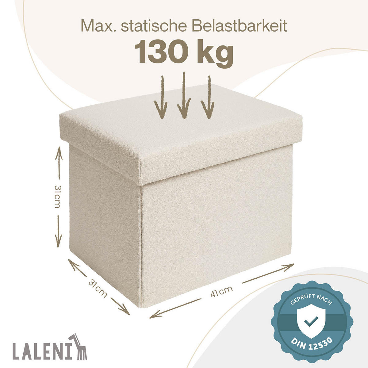 SITZHOCKER 41/31/31 cm, faltbar, Beige - Beige, Kunststoff (31/31/41cm) - Laleni