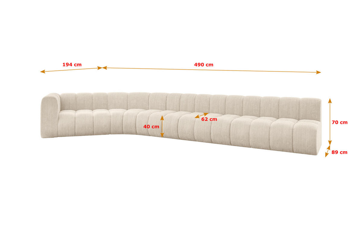 ECKSOFA modulares Sofa Karex-L3 - 490x194x70 cm Beige - Beige, Holzwerkstoff/Textil (490/194cm) - ALTDECOR