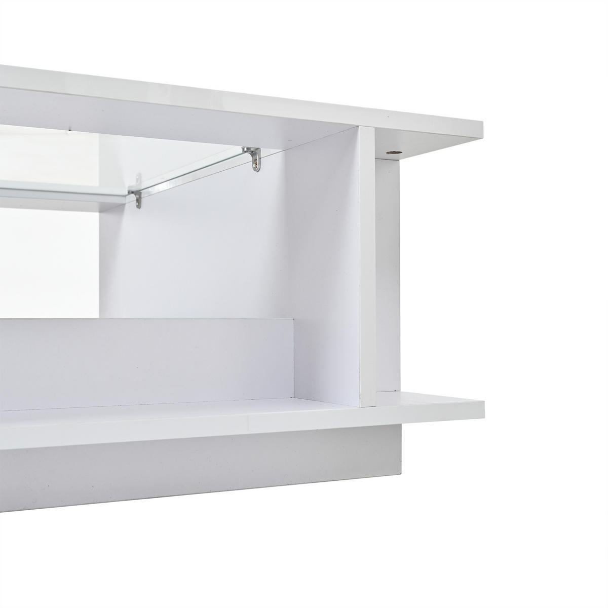 KONFERENČNÍ stůl bílý se skleněnou deskou a LED osvětlením do obývacího pokoje, 70×70×30 cm - bílá, kompozitní dřevo/sklo (70/70/30cm) - STILVORA