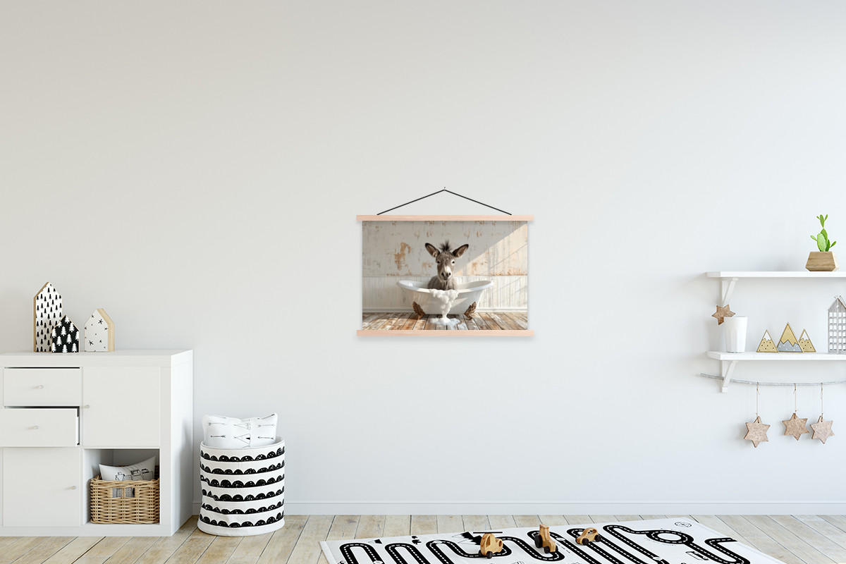 POSTER Esel - Tiere - Badewanne - Schaumstoff 60x40 cm - Weiß, Textil (60/40/0.15cm) - MuchoWow