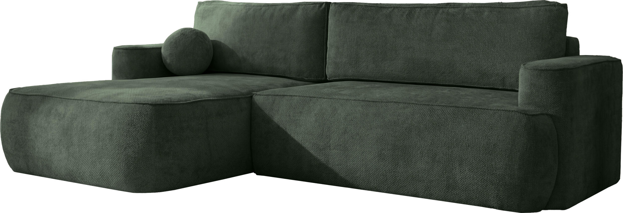 ECKSOFA Marion mit Schlaffunktion & Bettkasten in Chenille Dunkelgrün, Links 267/154/83 cm - Dunkelgrün/Schwarz, Kunststoff/Textil (267/154cm) - WFL GROUP