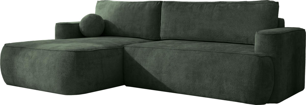 ECKSOFA Marion mit Schlaffunktion & Bettkasten in Chenille Dunkelgrün, Links 267/154/83 cm - Dunkelgrün/Schwarz, Kunststoff/Textil (267/154cm) - WFL GROUP