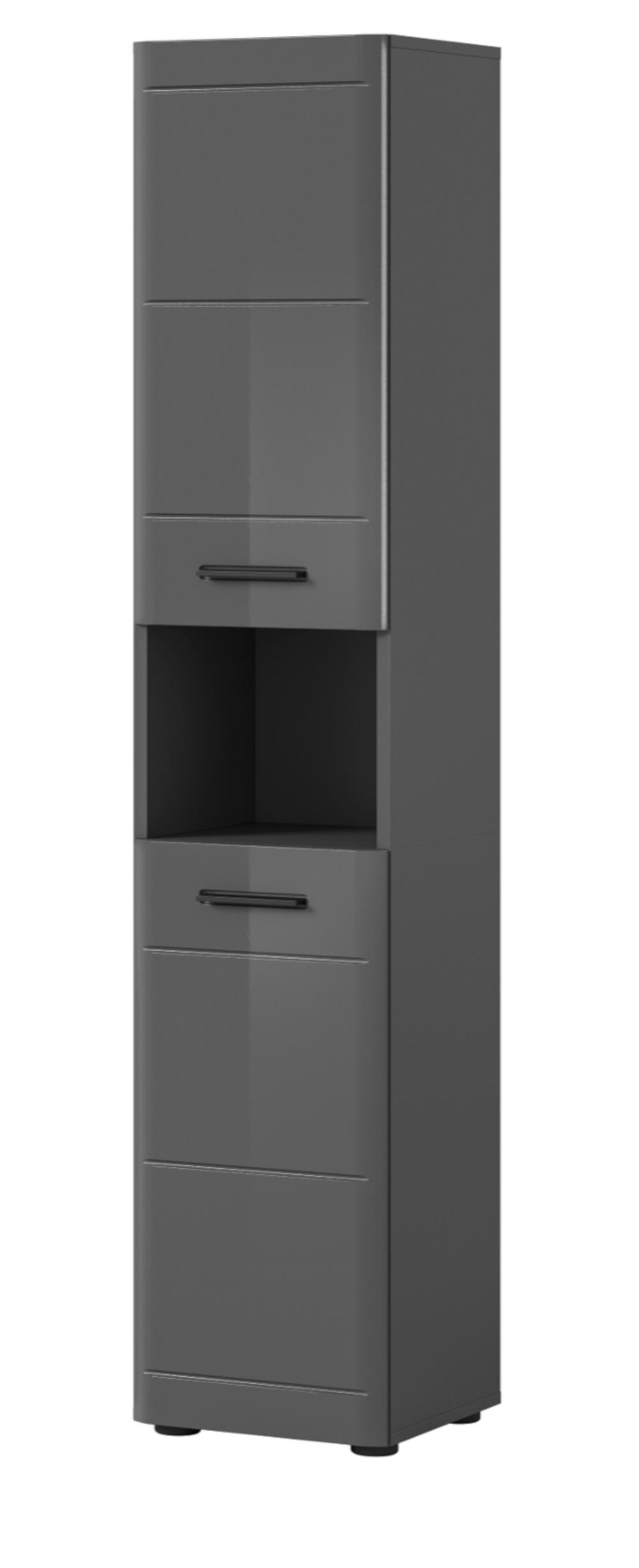 HOCHSCHRANK grau Hochglanz 30 x 180 cm, Badschrank mit Soft-Close - Schwarz/Grau, Holzwerkstoff/Kunststoff (30/180/30cm) - Inn.Furn