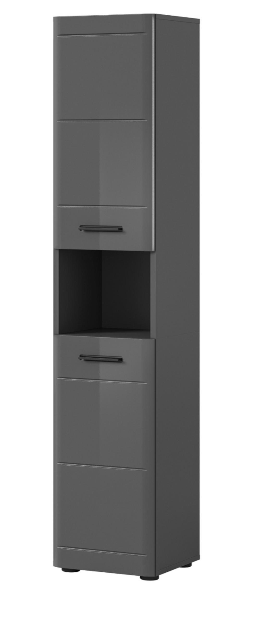 HOCHSCHRANK grau Hochglanz 30 x 180 cm, Badschrank mit Soft-Close - Schwarz/Grau, Holzwerkstoff/Kunststoff (30/180/30cm) - Inn.Furn