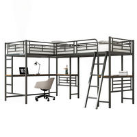 HOCHBETT 297,5/205,2/170 cm aus Metall und MDF mit Schreibtisch und Doppeltreppe Schwarz - Schwarz, Metall (90/200cm) - Modenvie