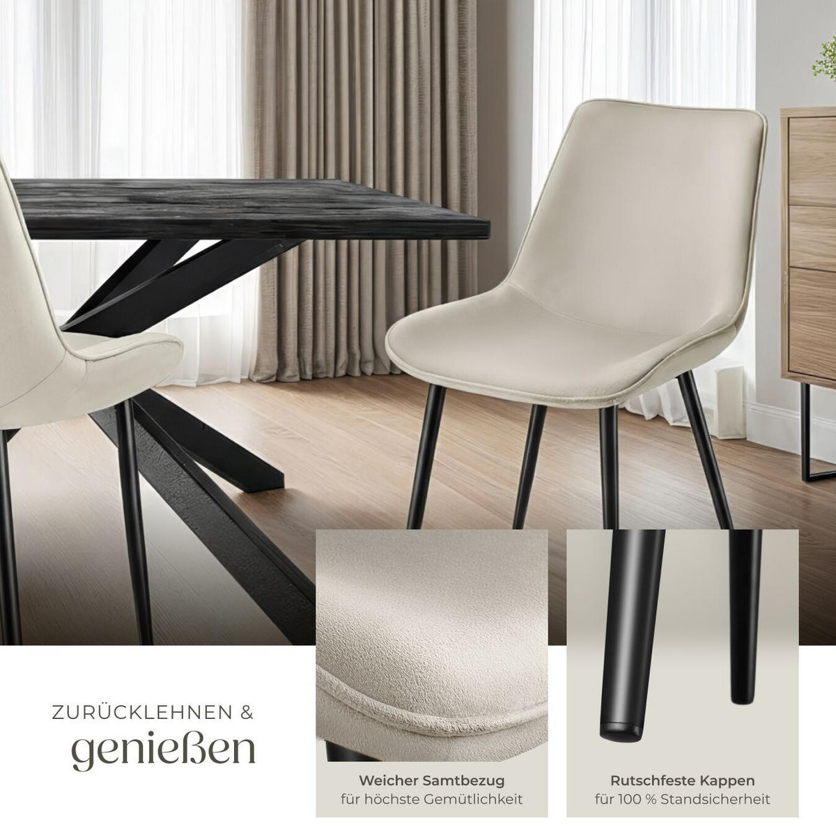 STUHL 2er Set Monroe 48 x 59 x 82 5 cm creme - Creme, Textil (48/82.5/59cm) - tectake