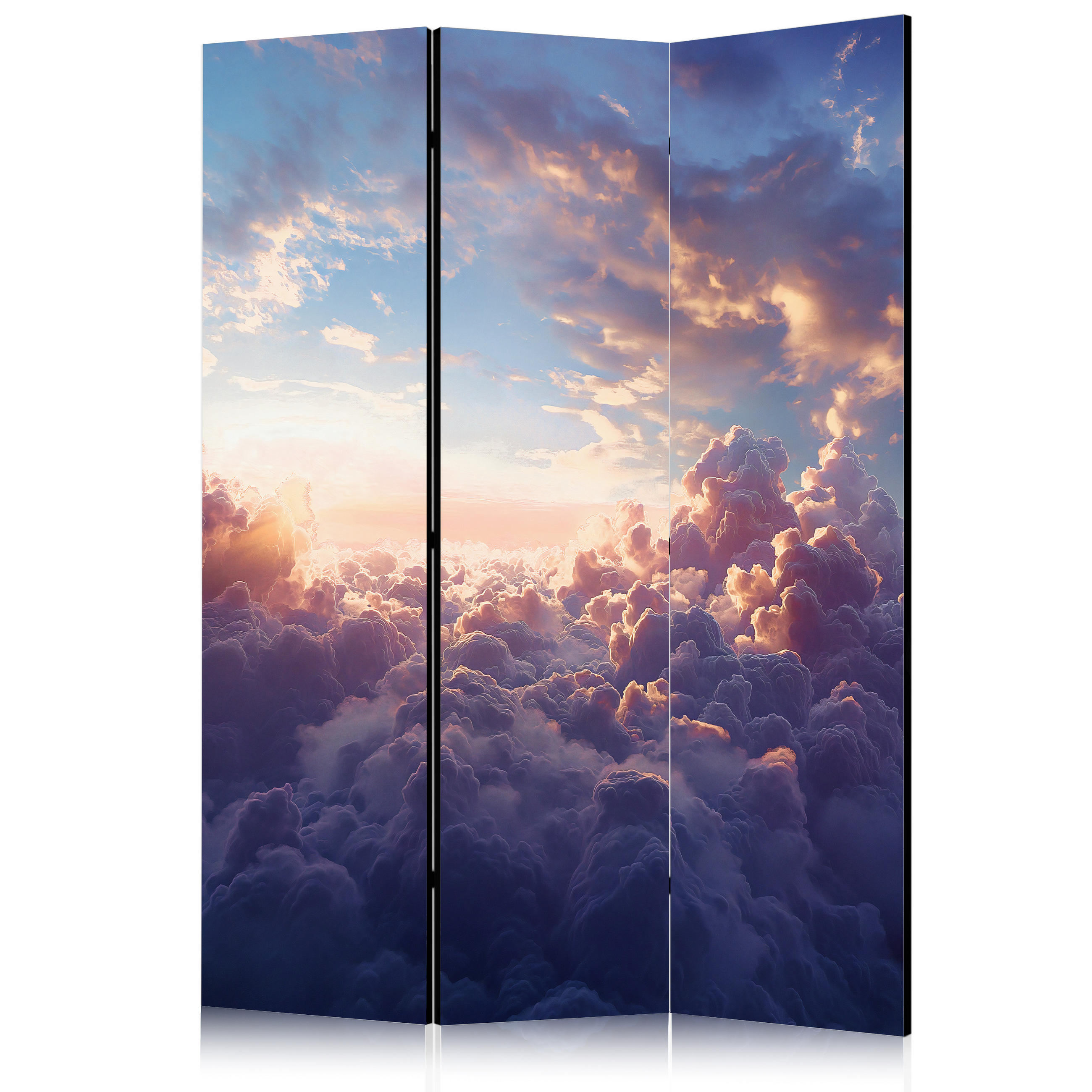PARAVENT Einseitig Bedruckter 3-tlg 135x172 cm Himmel Wolken - Blau, Holz/Textil (135/172/3cm) - Muralo