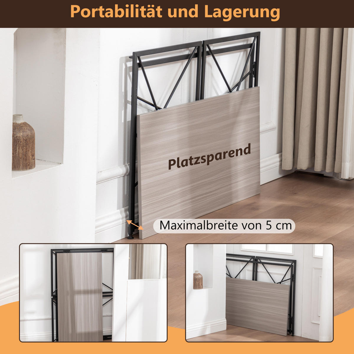 SCHREIBTISCH faltbar 99 x 50 x 75 cm MDF Metall Natur - Braun, Metall (99/50/75cm) - Meubliv