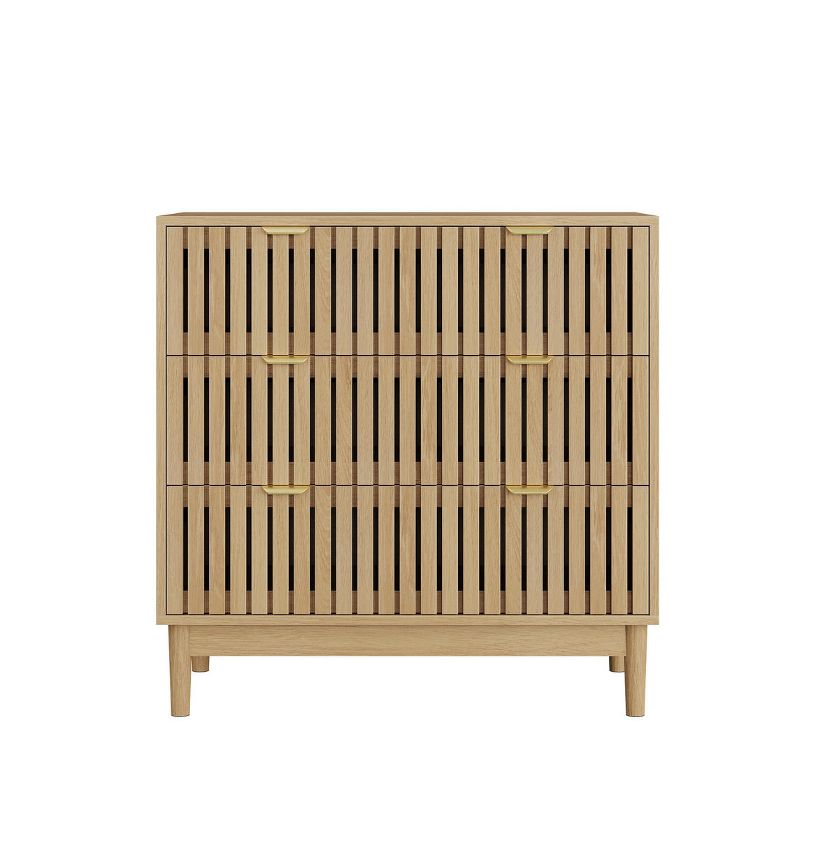 KOMMODE aus MDF und Spanplatte 80x39x80 cm Eichefarben mit 3 Schubladen und Lamellenfront - Nussbaumfarben, Holzwerkstoff (80/80/39cm) - Modfu