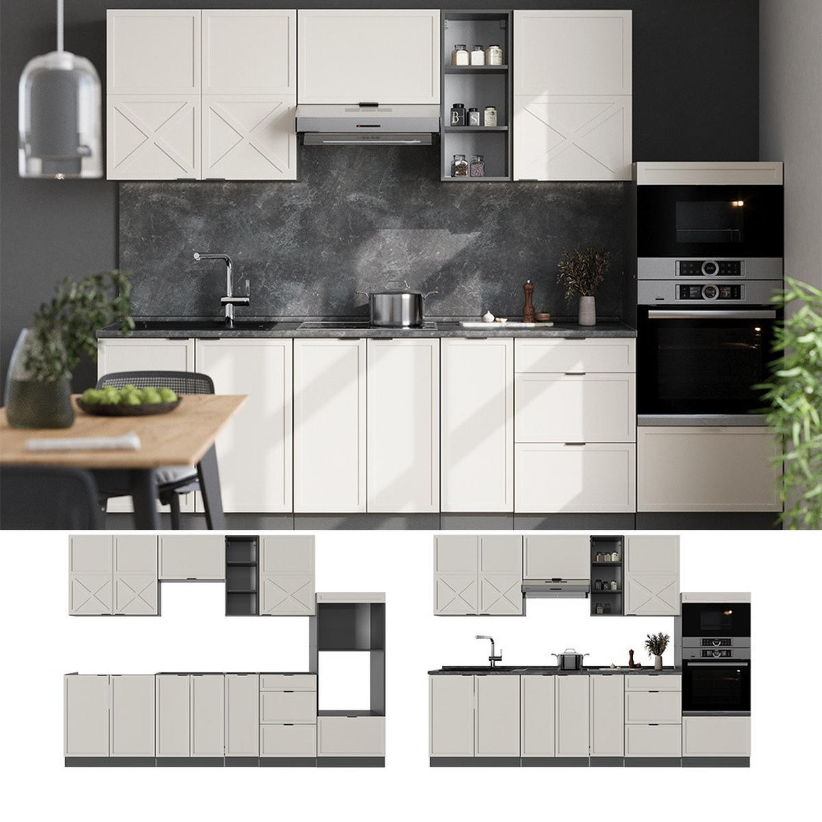 KUHINJSKI BLOK Fame-Line Siva/bežna/antracitna 280 cm , DP Antracit - siva/antracit, leseni material (280/153.6/60cm) - Vicco