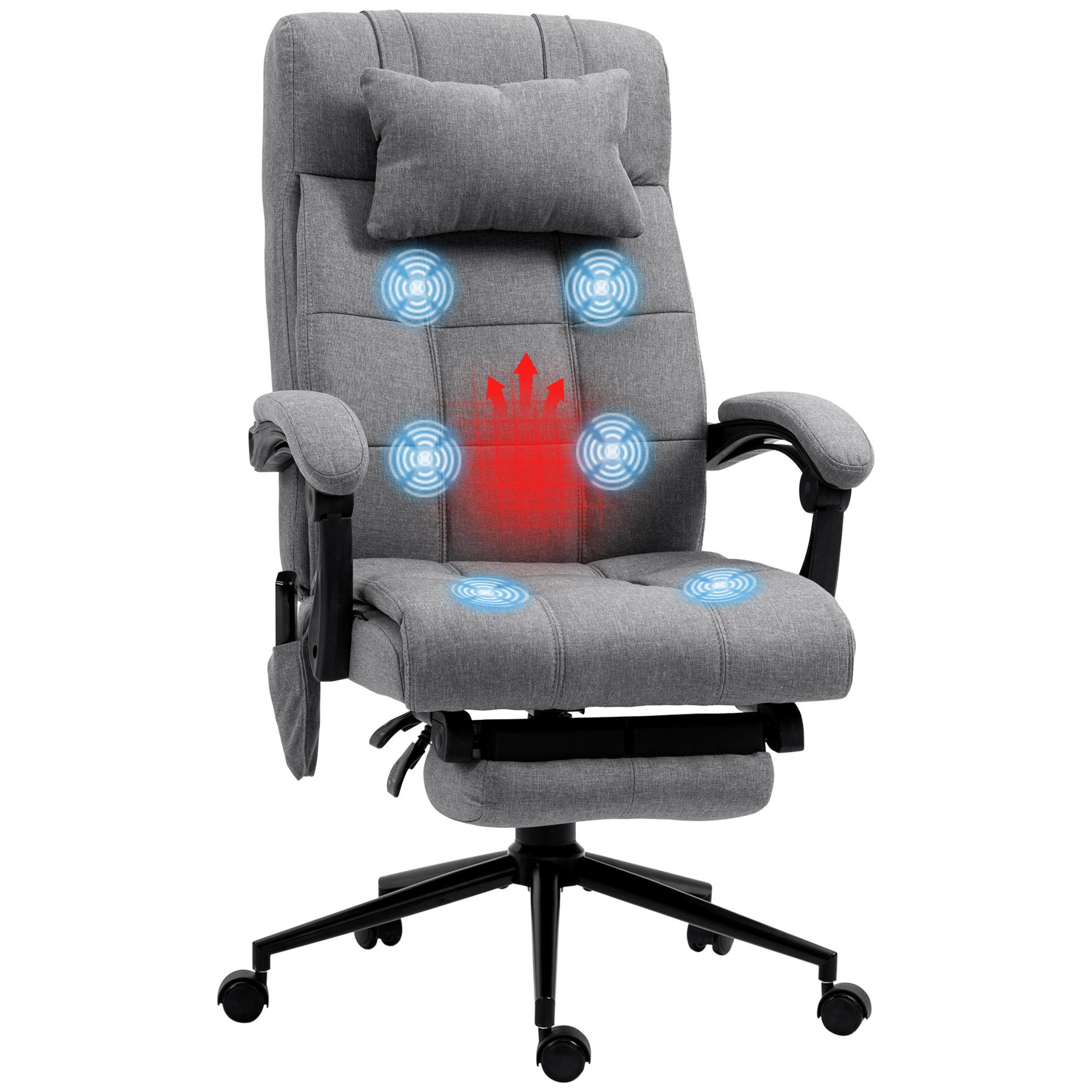 BÜROSTUHL mit Massagefunktion, Grau - Grau, Kunststoff (76/120/66cm) - Vinsetto