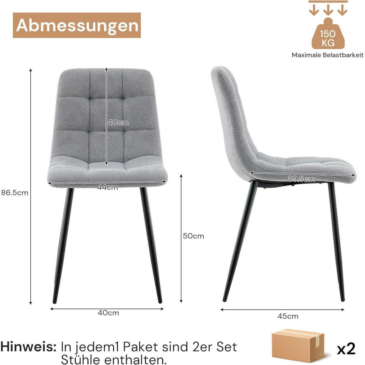 ESSZIMMERSTÜHLE 4er Set Chenille Dunkelgrau - Grau, Textil (44/86/39cm)