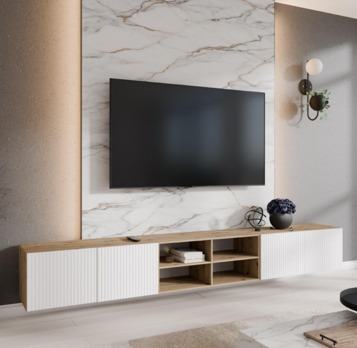 TV-LOWBOARD Weiß NOELI300 Offene Regale Für Fernseher Artisan+ - Weiß, Holzwerkstoff (300/41/40cm) - Sepro Meble