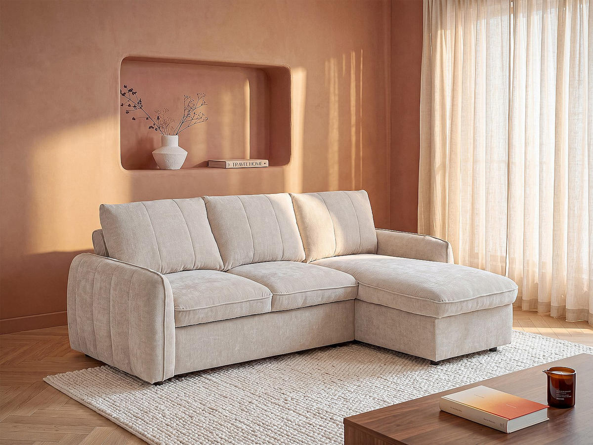 SCHLAFSOFA - 4 Personen - stoff - beige Naloci - Beige, Textil (240/92/158cm) - Vente-Unique