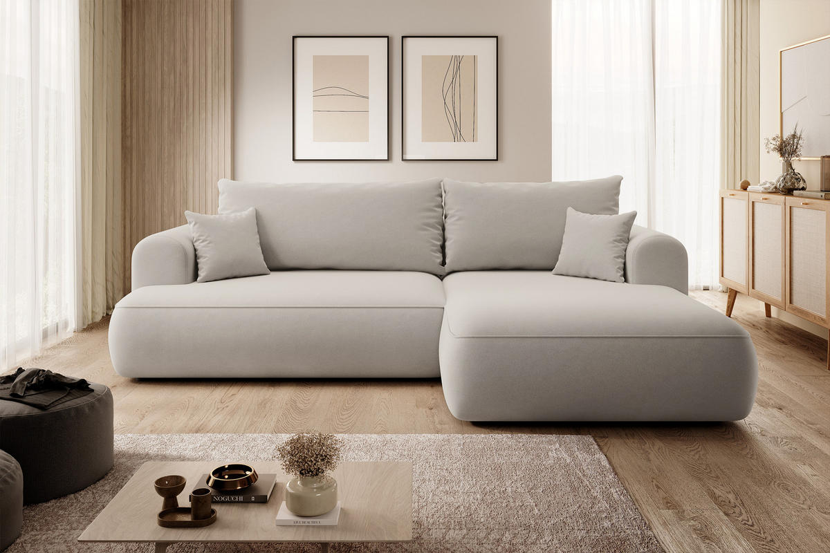 ECKSOFA Ovo Cremeweiß Velours - Creme/Schwarz, Kunststoff/Textil (260/165cm) - Selsey