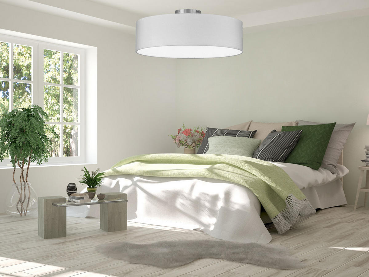 DECKENLAMPE Ø50cm, Lampenschirm Stoff Weiß - Weiß, Textil (50/50/19cm) - meineWunschleuchte