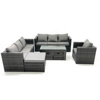 GARTENMÖBEL-SET COUCHTISCH SESSEL SOFA mit HOCKER Polyrattan Dunkelgrau Gemischt 10-Sitzer - Dunkelgrau/Grau, Glas/Kunststoff - Fimous